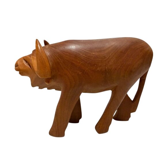 Hand-Carved Wooden Buffalo Figurine Wood Decor - Picture 2 of 7